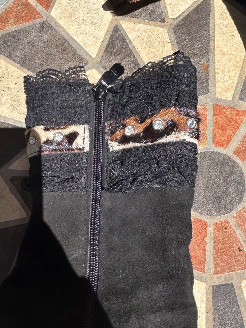 Suede leopard print fur heeled boots - Picture 7 of 16